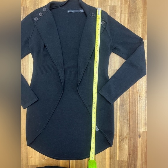 Karen Millen Open Front Button Shoulder Wool Blend Cardigan Black Sweater Sz XS - Picture 7 of 11